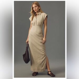 Anthropologie NWT Cap-Sleeve V-Neck Ruched Slim Midi Dress